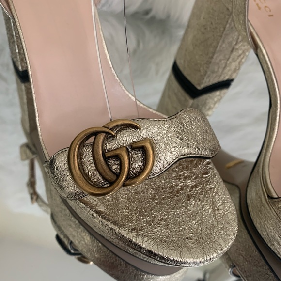 Gucci Gold Marmont Double G Platform Sandals - Picture 4 of 11